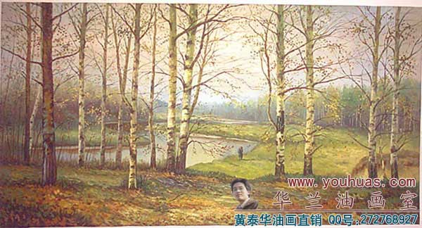 白桦林a(b)?白桦?wi)林风景油画作? width=